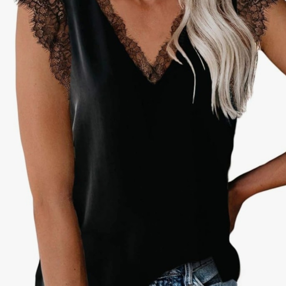 Black Lace Trim Sleeveless Top